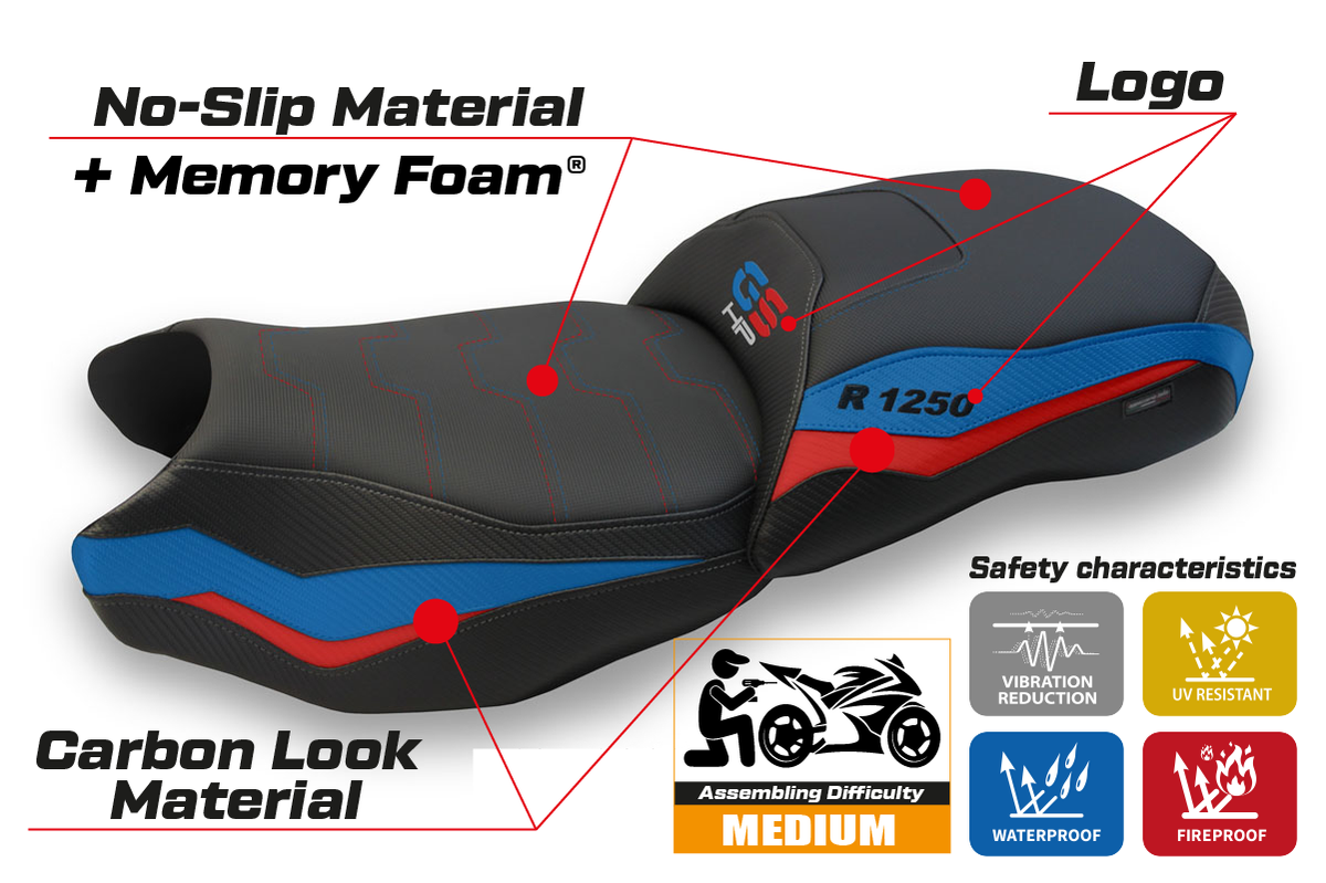Tappezzeria Italia BMW R1250GS 2019-2023 Comfort Heated Seat Cover in Red and Blue