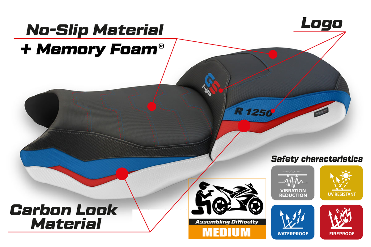 Tappezzeria Italia BMW R1250GS 2019-2023 Comfort Heated Seat Cover in White Red Blu
