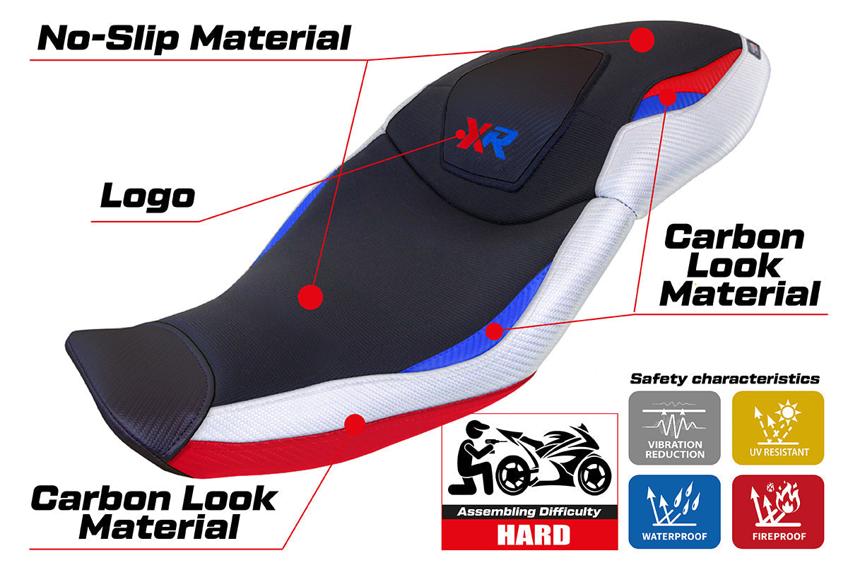 Tappezzeria Italia BMW S1000XR 2020-2023 Seat Cover in HP SE White, Red and Blue