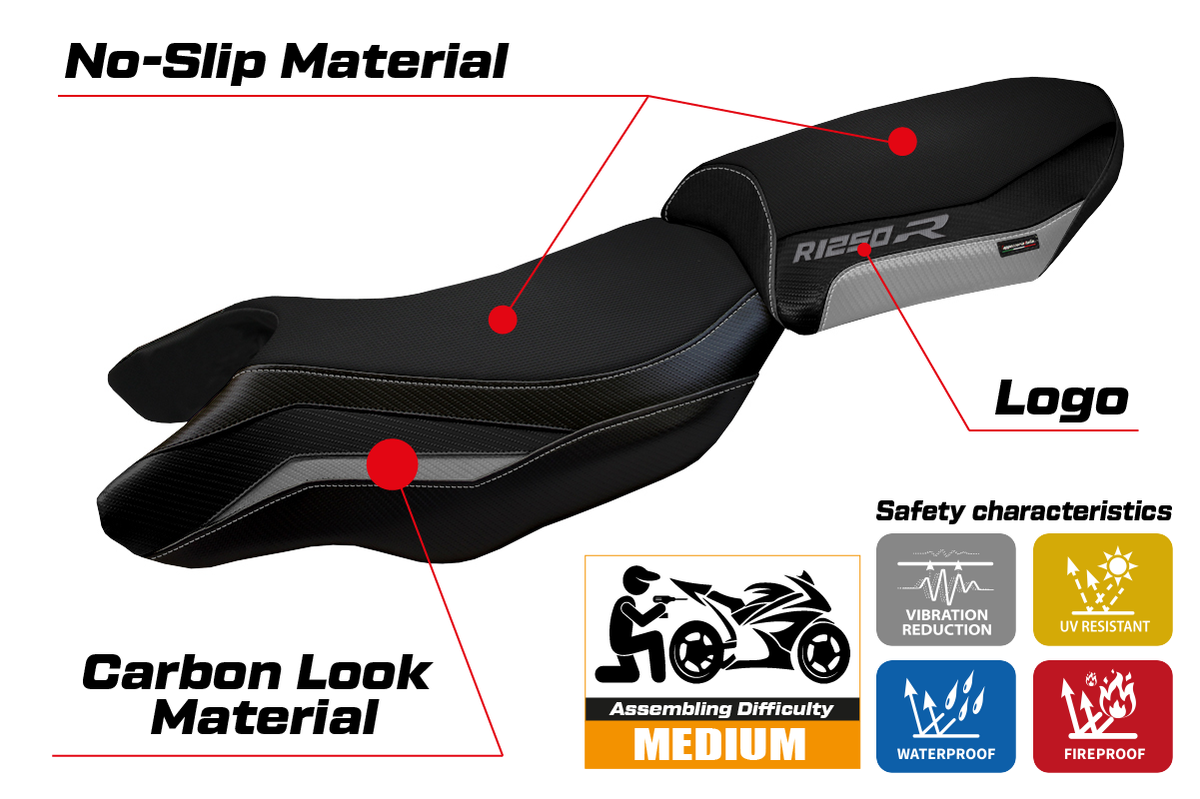 Tappezzeria Italia BMW R1250R 2019-2025 Seat Cover in Silver and Black