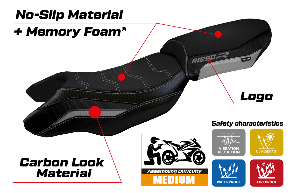 Tappezzeria Italia BMW R1250R 2019-2025 Seat Cover Comfort in Silver and Black