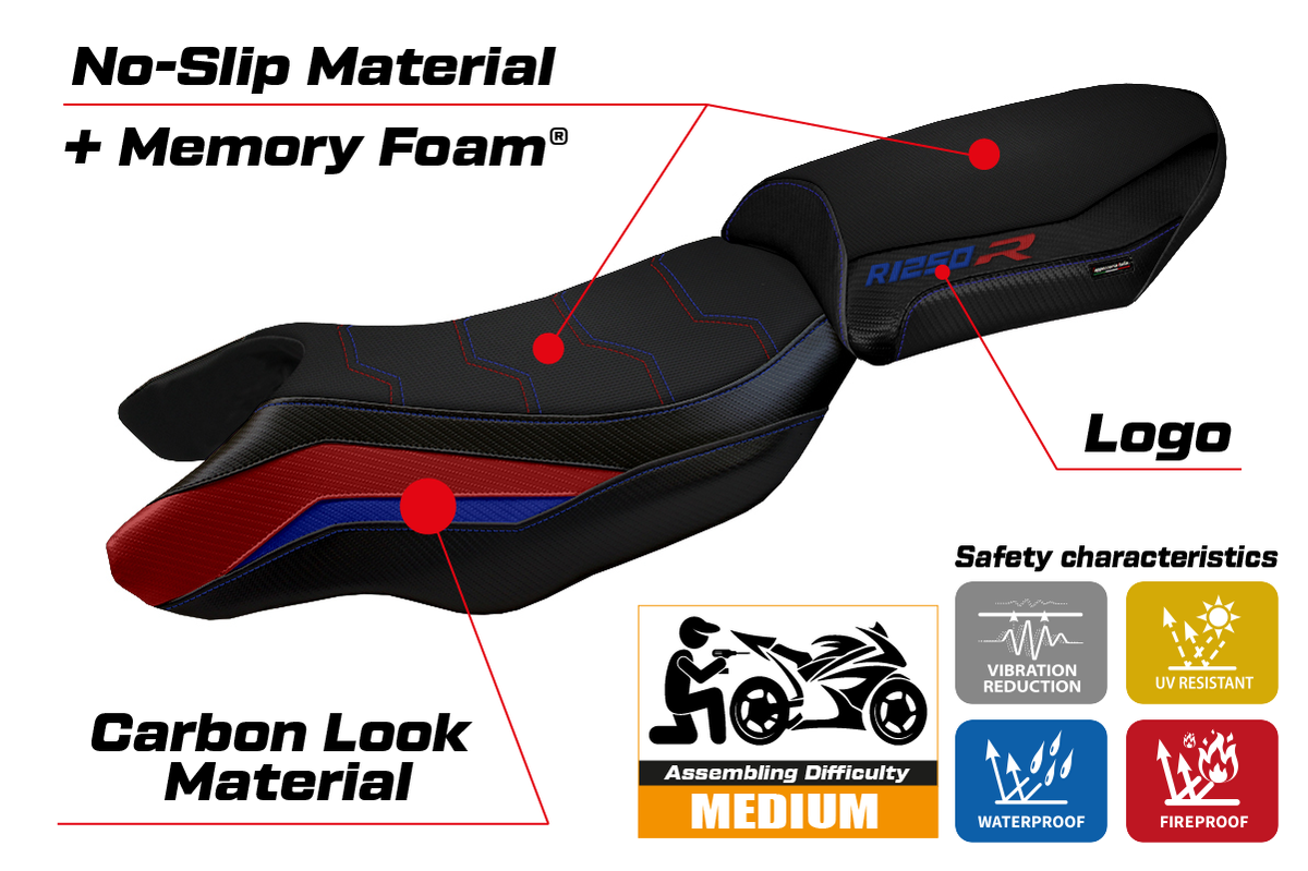 Tappezzeria Italia BMW R1250R 2019-2025 Seat Cover Comfort in Blue, Red and Black