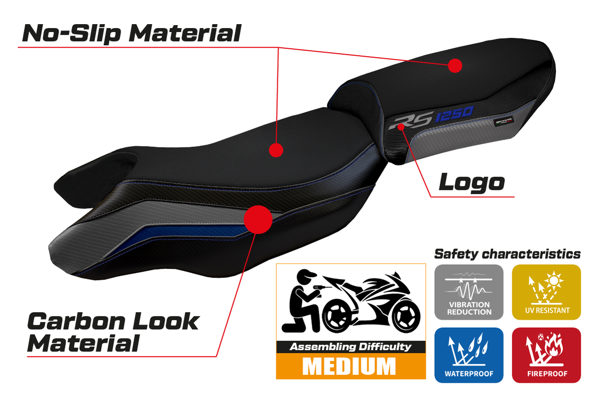 Tappezzeria Italia BMW R1250RS 2020-2024 Seat Cover in Blue, Grey and Black