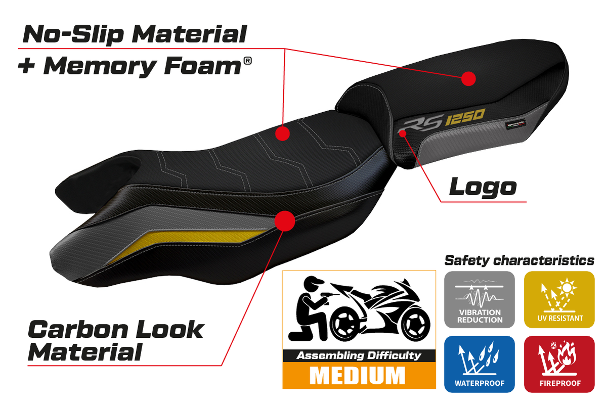 Tappezzeria Italia BMW R1250RS 2020-2024 Comfort Heated Seat Cover in Grey Yellow