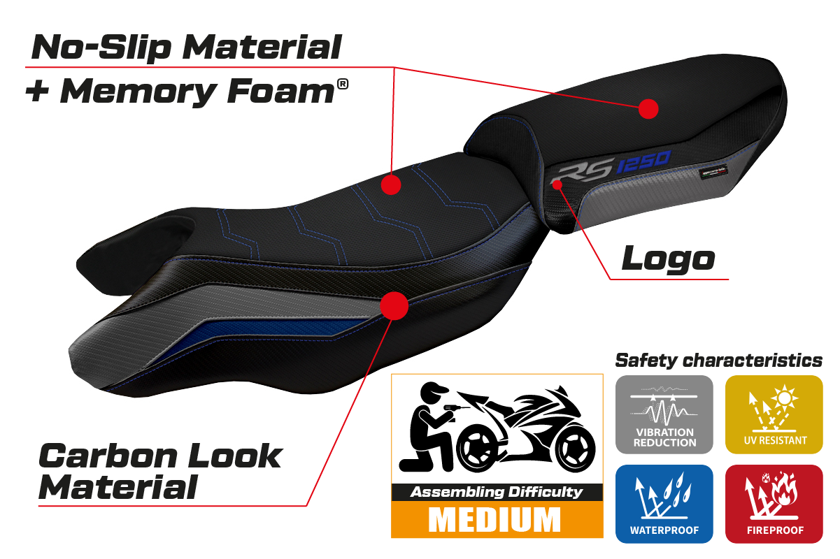 Tappezzeria Italia BMW R1250RS 2020-2024 Comfort Heated Seat Cover in Blue and Grey