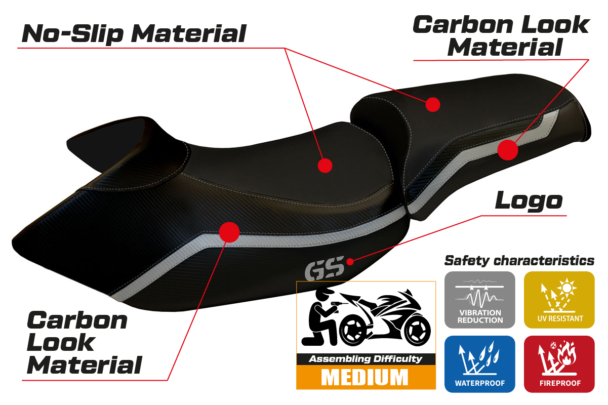 Tappezzeria Italia BMW R1200GS 2005-2012 Seat Cover in Silver and Black