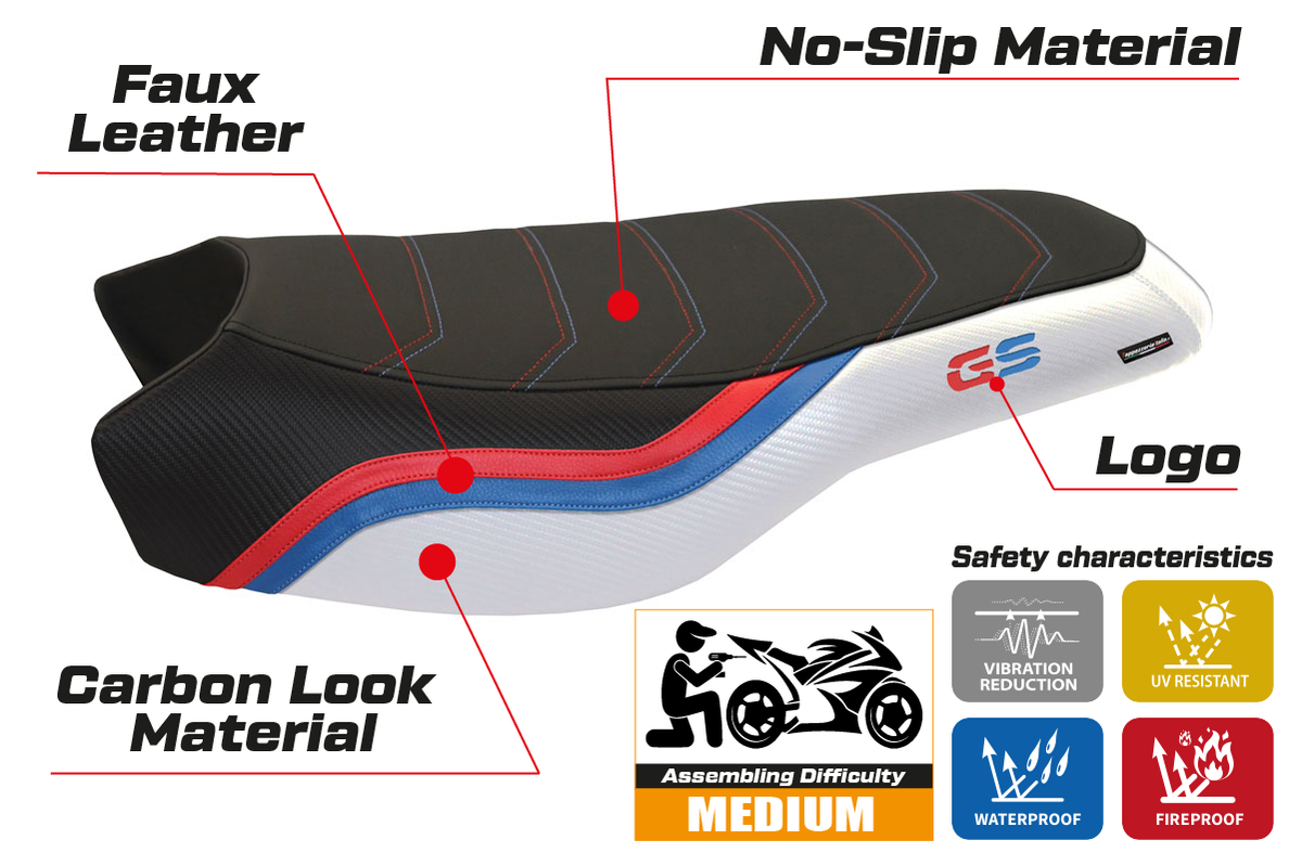 Tappezzeria Italia BMW R1200GS R1250GS Rallye 2017-2024 Seat Cover in White and Black
