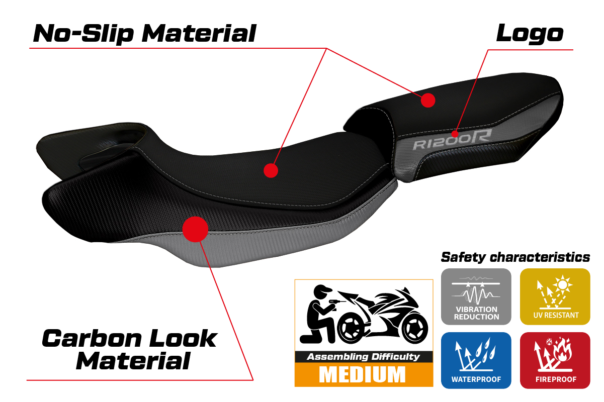 Tappezzeria Italia BMW R1200R 2015-2018 Seat Cover in Grey and Black