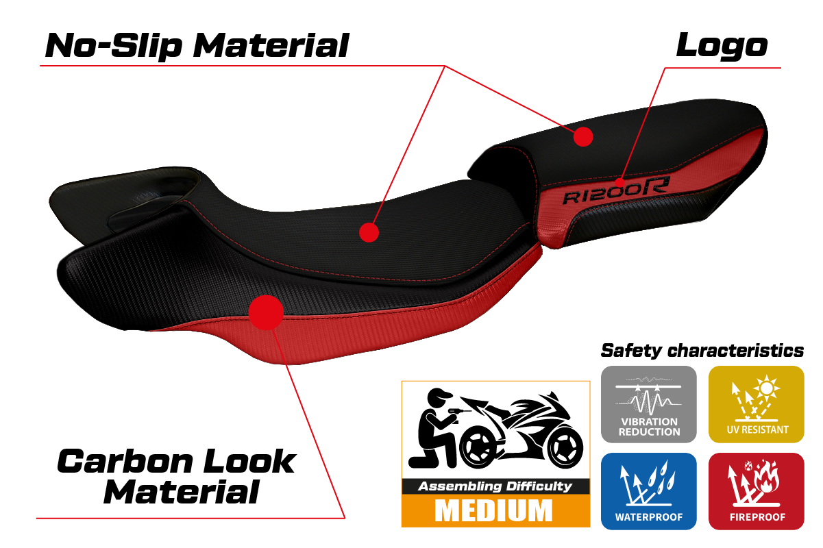 Tappezzeria Italia BMW R1200R 2015-2018 Seat Cover in Red Black