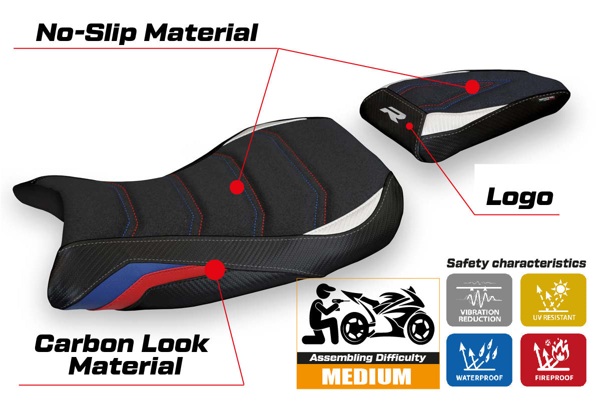Tappezzeria Italia BMW S1000R 2021-2025 Seat Cover Ultragrip in HP Blue, Red and White