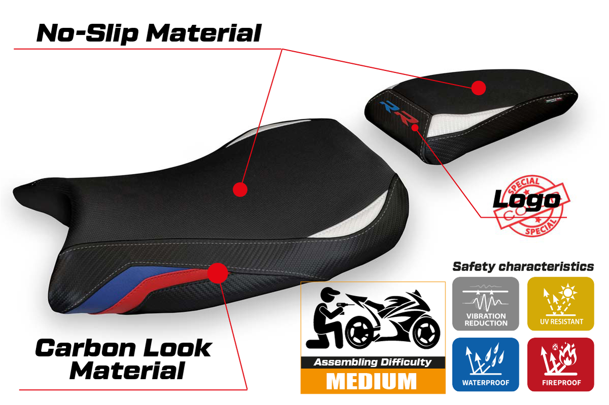 Tappezzeria Italia BMW S1000RR M Sport 2019-2025 Seat Cover in White, Red and Blue HP