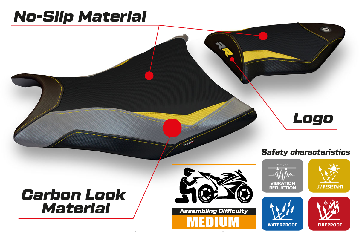 Tappezzeria Italia BMW S1000RR 2009-2011 Seat Cover in Yellow, Grey and Black