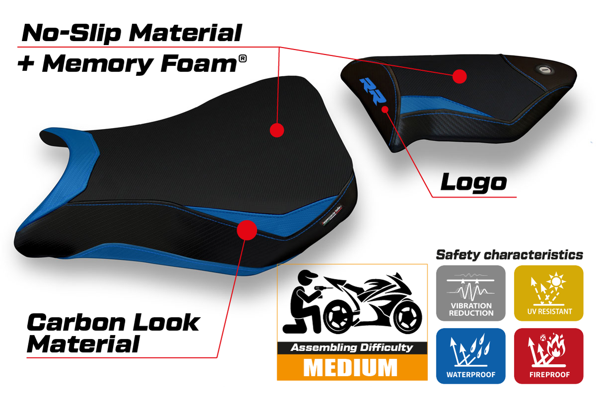 Tappezzeria Italia BMW S1000RR 2012-2014 Seat Cover Comfort in Blue and Black