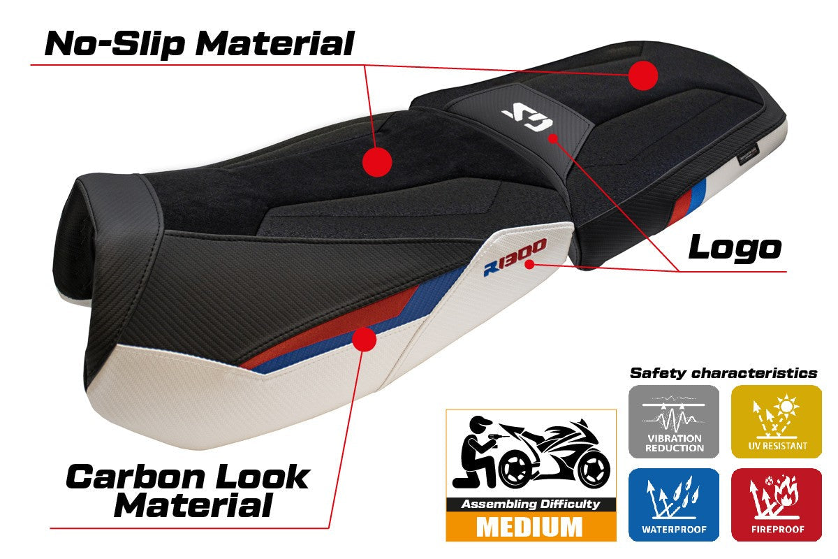 Tappezzeria Italia BMW R1300GS ADV Trophy 2024-2025 Seat Cover Ultragrip White Red Blue