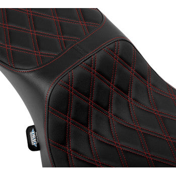 DRAG SPECIALTIES Performance Predator 2-Up Seat - Extended Reach - Vinyl - Red Double Diamond Stitch 0801-1943