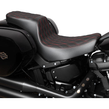 DRAG SPECIALTIES Predator 2-Up Seat - Vinyl - Double Diamond - Red Stitching - FLSB/FXLRS '18-'24 0802-1637