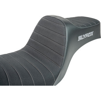 SLYFOX Highnoon Seat - Vinyl - Classic Stitch - Gray Logo - Dyna '12-'16 4694B-slyfox