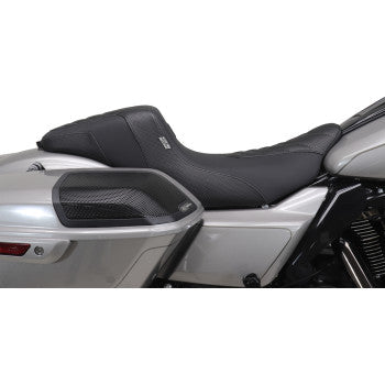 MUSTANG Kodlin Signature Series Squareback™ Seat - Black w/ Gunmetal Stitch - FLH/FLT '23-'24 76324GM