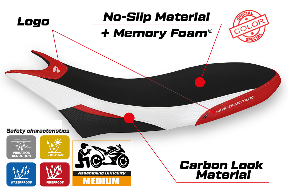 Tappezzeria Italia Ducati Hypermotard 950 2019-2025 Seat Cover Comfort in White and Red