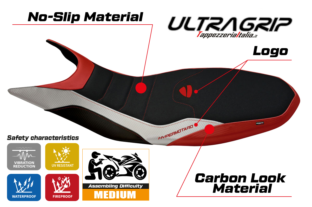 Tappezzeria Italia Ducati Hypermotard 821 939 2013-2018 Seat Cover Ultragrip in Red and White
