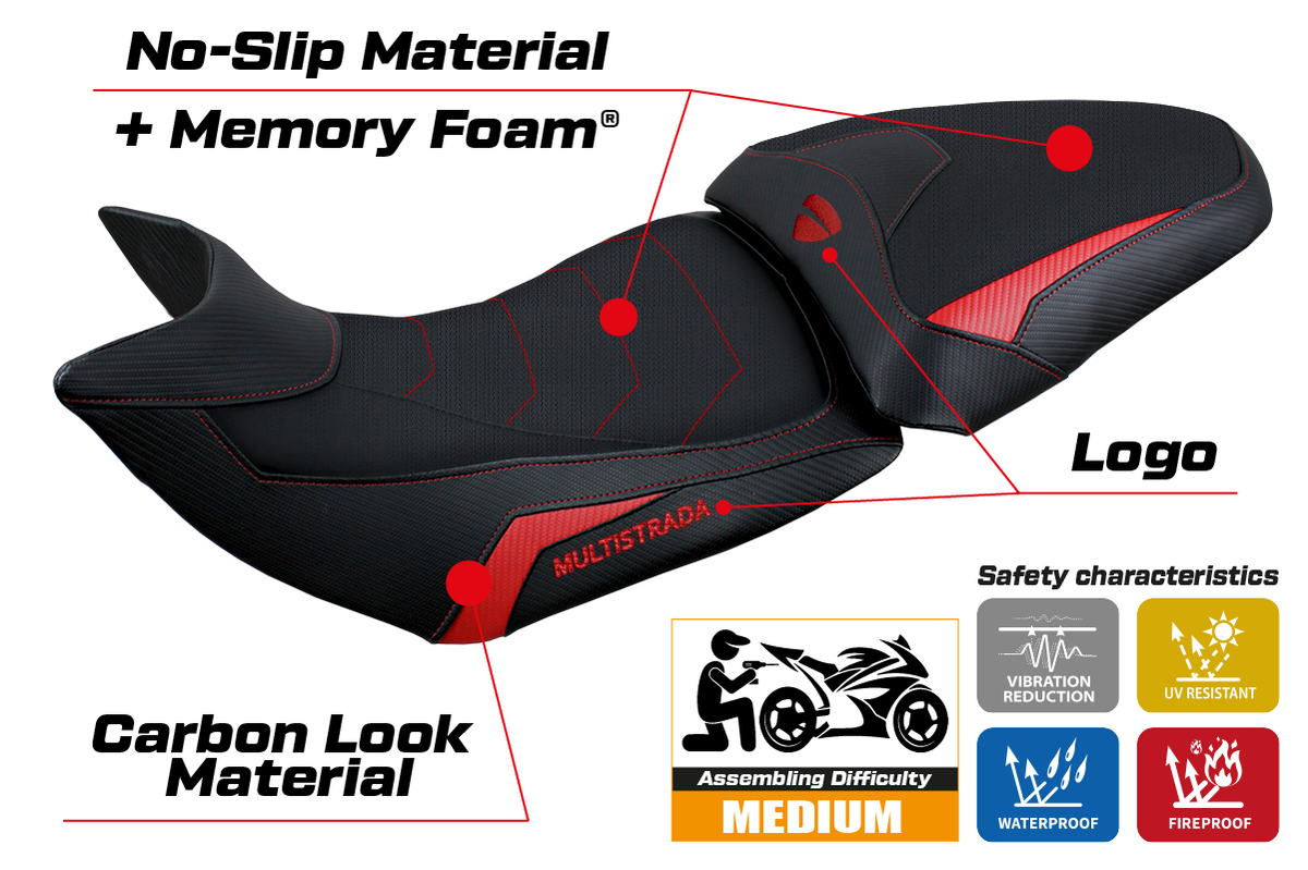 Tappezzeria Italia Ducati Multistrada 1200 1260 2015-2020 Seat Cover Comfort in Red and Black