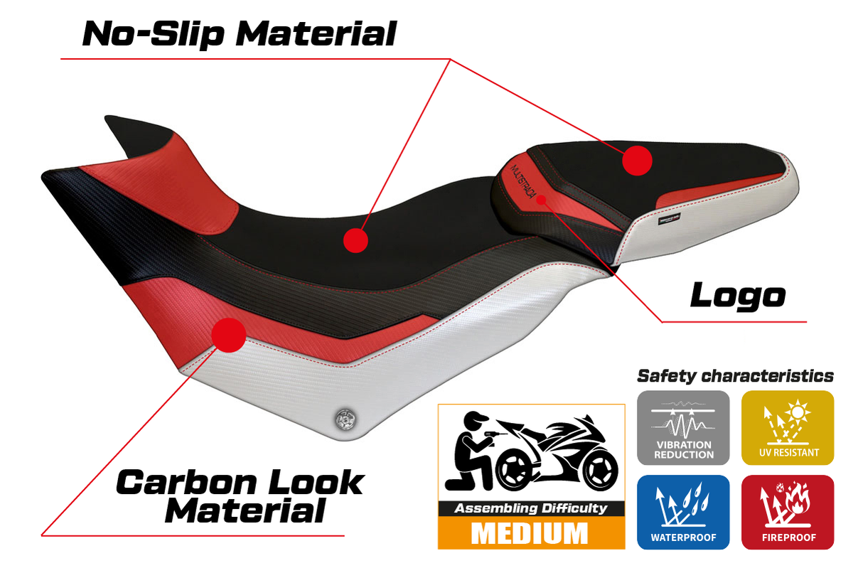 Tappezzeria Italia Ducati Multistrada 950 2017-2021 Seat Cover in Red and White