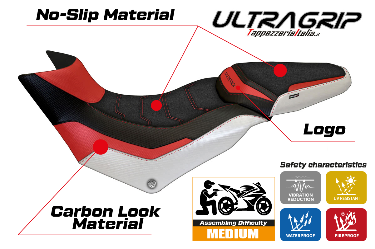 Tappezzeria Italia Ducati Multistrada 950 2017-2021 Seat Cover Ultragrip in Red and White