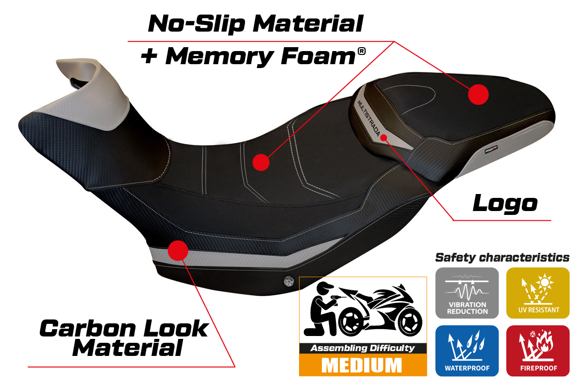 Tappezzeria Italia Ducati Multistrada 1200 1260 Enduro 2016-2021 Seat Cover Comfort in Silver