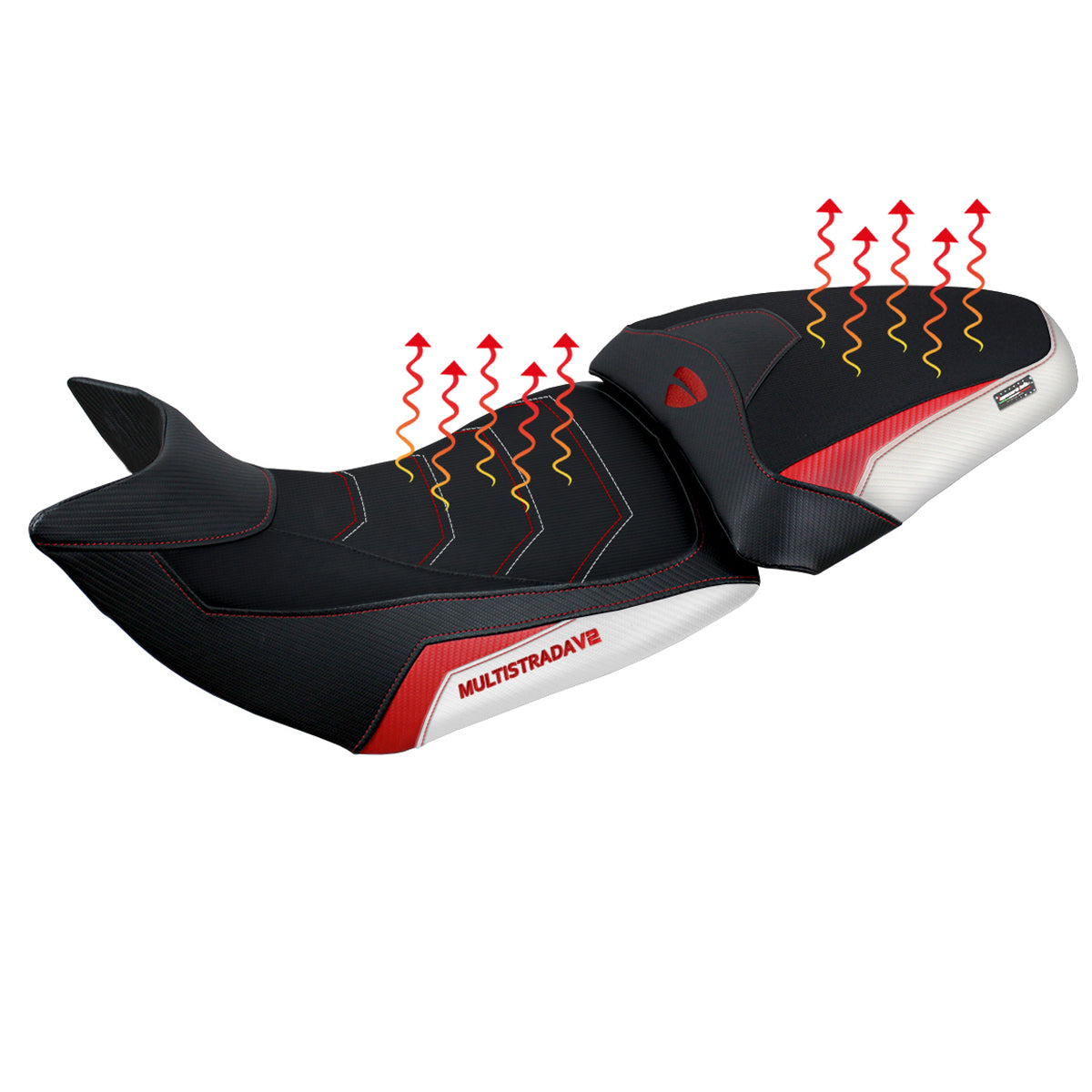 Tappezzeria Italia Ducati Multistrada V2 2021-2024 Comfort Heated Seat Cover in White and Red