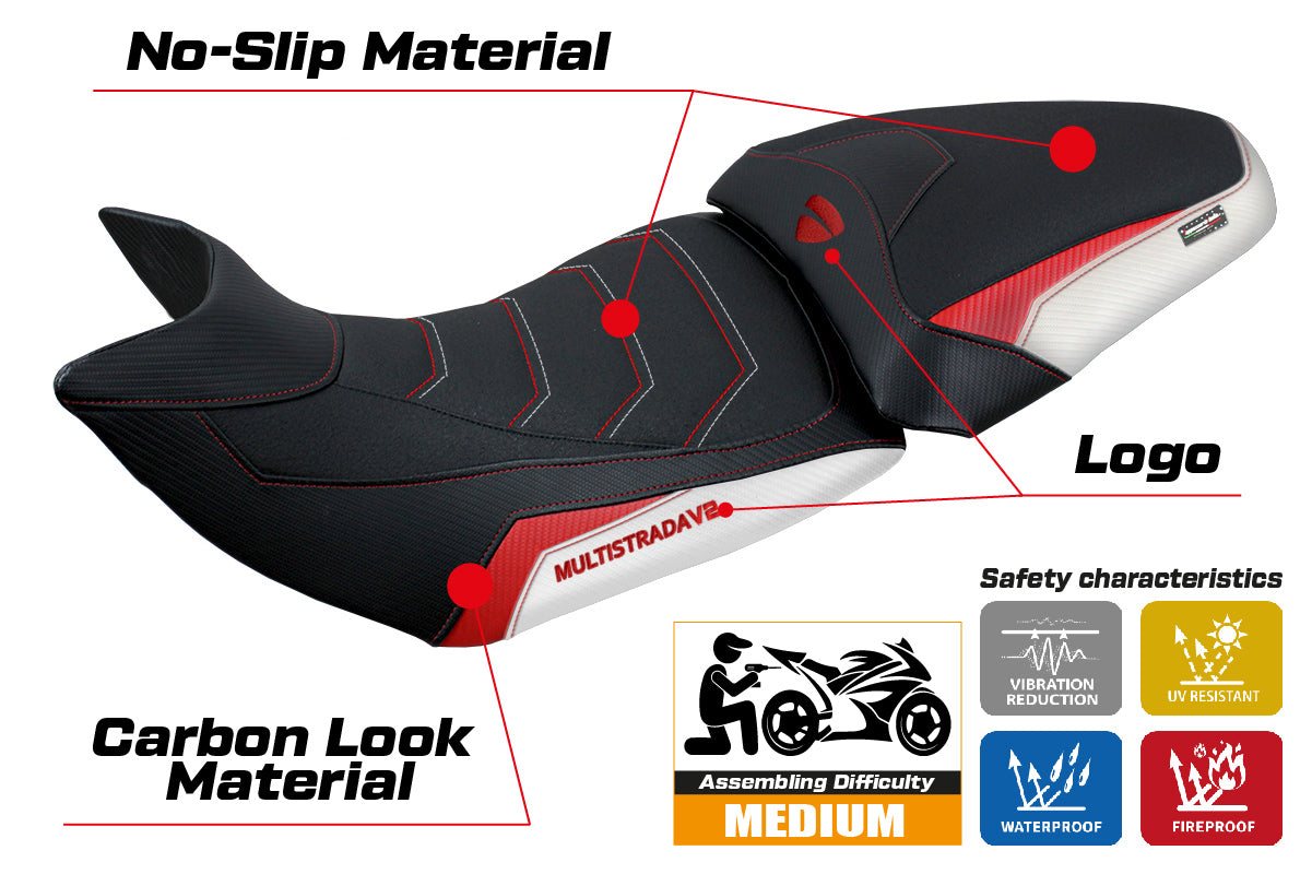 Tappezzeria Italia Ducati Multistrada V2 2021-2024 Seat Cover Ultragrip in White and Red