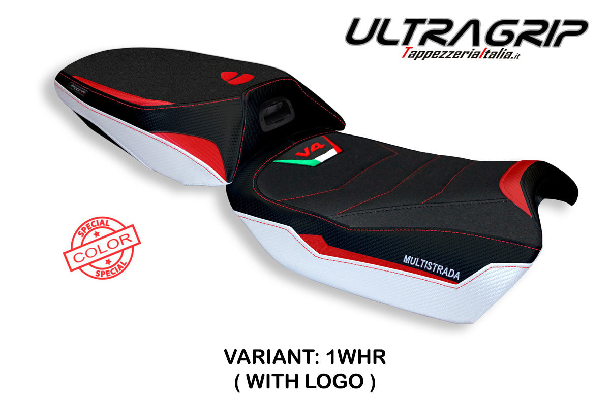 Tappezzeria Italia Ducati Multistrada V4 2021-2025 Heated Seat Cover Ultragrip in White and Red