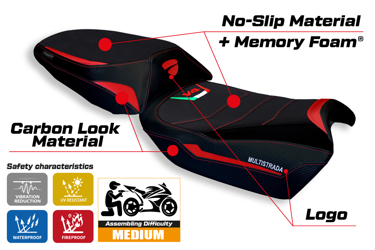 Tappezzeria Italia Ducati Multistrada V4 V4S 2021-2025 Comfort Heated Seat Cover in Red
