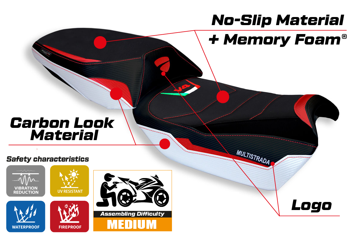 Tappezzeria Italia Ducati Multistrada V4 V4S 2021-2025 Seat Cover Comfort in White and Red