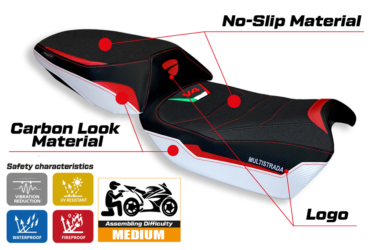 Tappezzeria Italia Ducati Multistrada V4 V4S 2021-2025 Seat Cover Ultragrip in White and Red