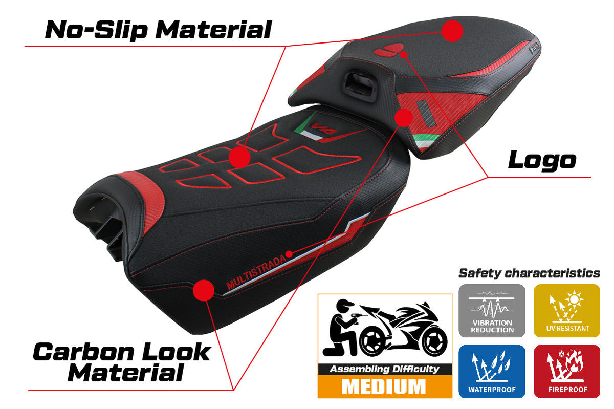 Tappezzeria Italia Ducati Multistrada V4 PP Heat 2022-2025 Seat Cover Ultragrip in Red