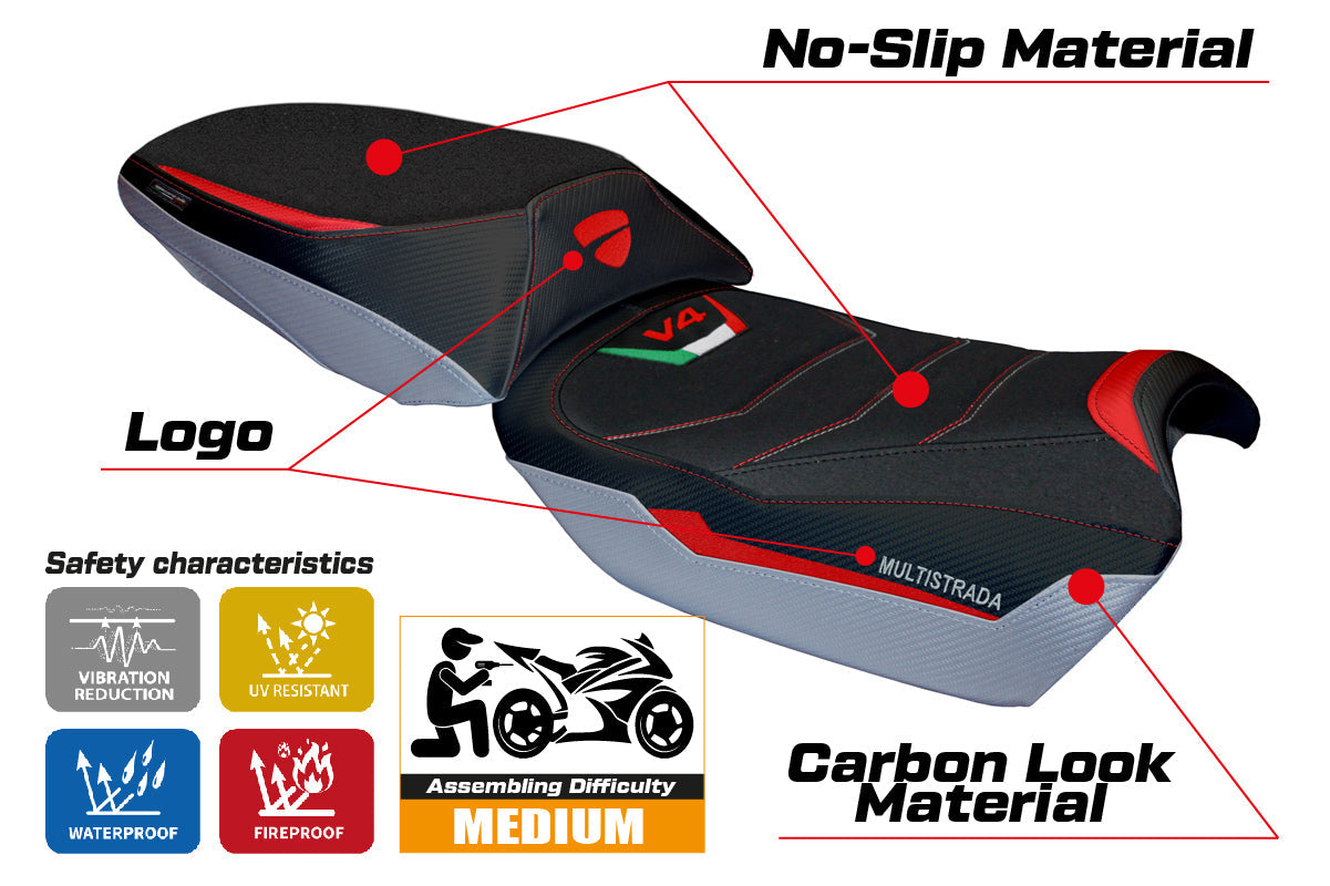 Tappezzeria Italia Ducati Multistrada V4 Rally 2023-2025 Seat Cover Ultragrip in Red and Silver