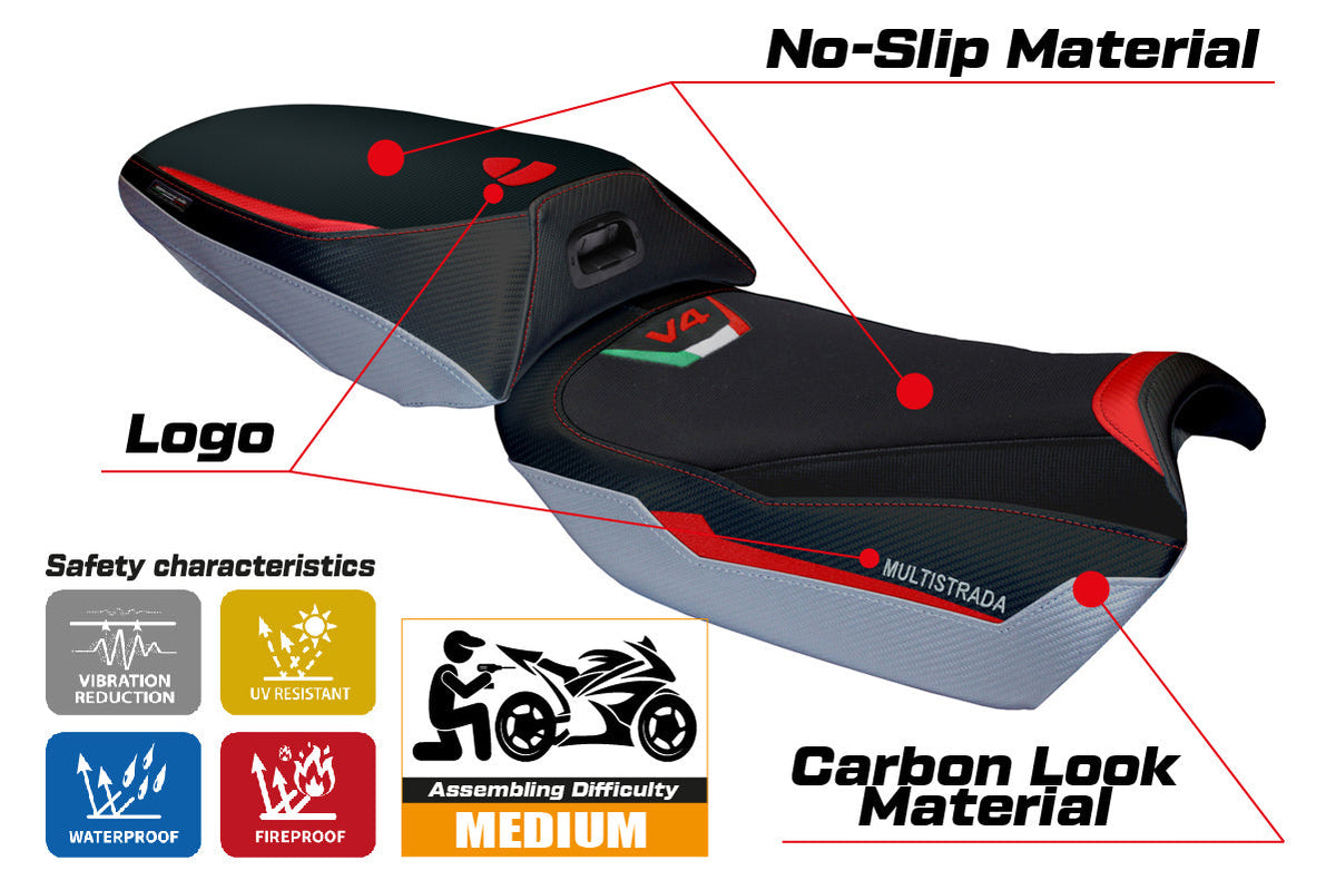 Tappezzeria Italia Ducati Multistrada V4 Rally Heat 2023-2025 Seat Cover in Red, Silver and Black
