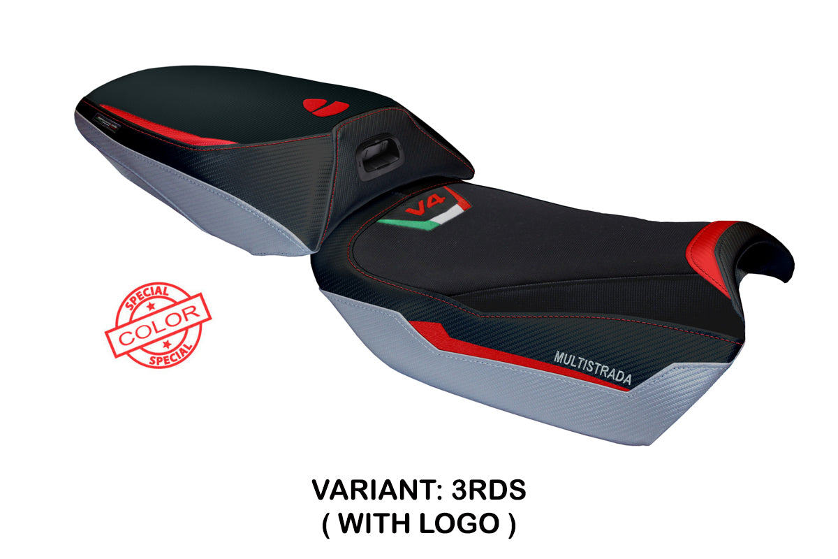 Tappezzeria Italia Ducati Multistrada V4 Rally Heat 2023-2025 Seat Cover in Red, Silver and Black