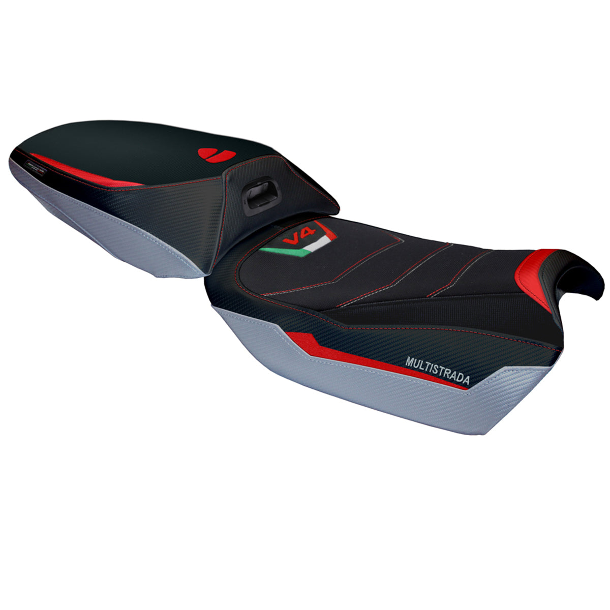Tappezzeria Italia Ducati Multistrada V4 Rally Heat 2023-2025 Seat Cover Comfort in Red and Silver