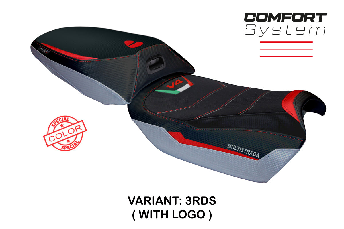 Tappezzeria Italia Ducati Multistrada V4 Rally Heat 2023-2025 Seat Cover Comfort in Red and Silver