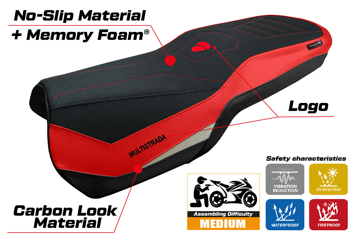 Tappezzeria Italia Ducati Multistrada V4 2021-2025 Rally Seat Cover Comfort Red Silver