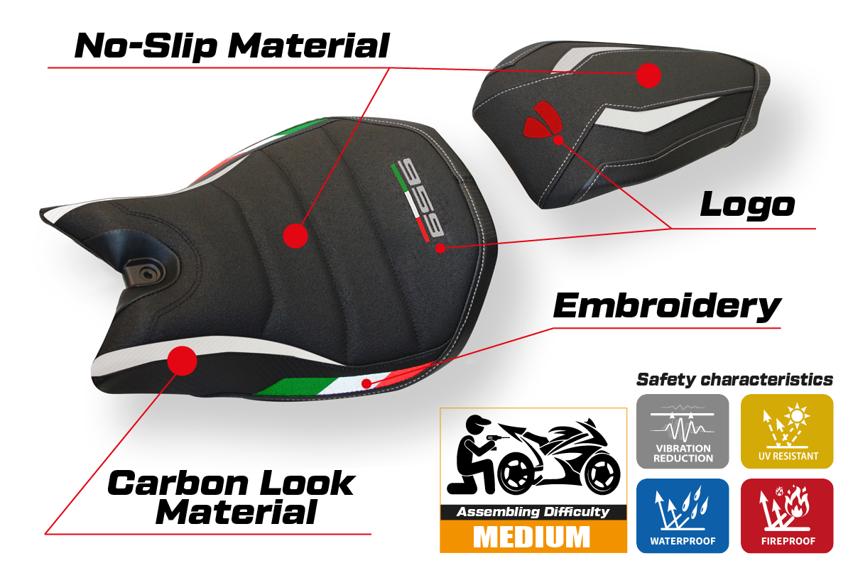Tappezzeria Italia Ducati Panigale 959 2016-2018 Seat Cover Ultragrip in White and Black