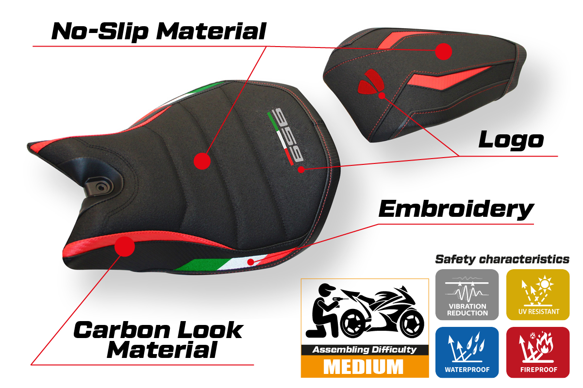 Tappezzeria Italia Ducati Panigale 959 2016-2018 Seat Cover Ultragrip in Red and Black