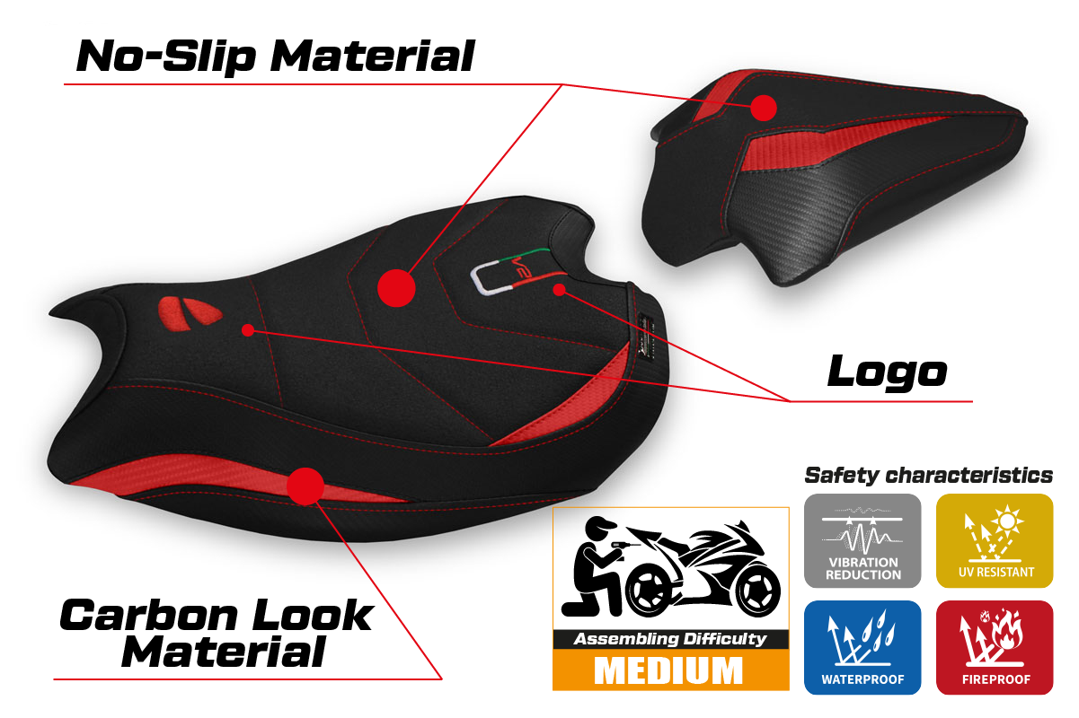 Tappezzeria Italia Ducati Panigale V2 2020-2024 Seat Cover Ultragrip in Red and Black