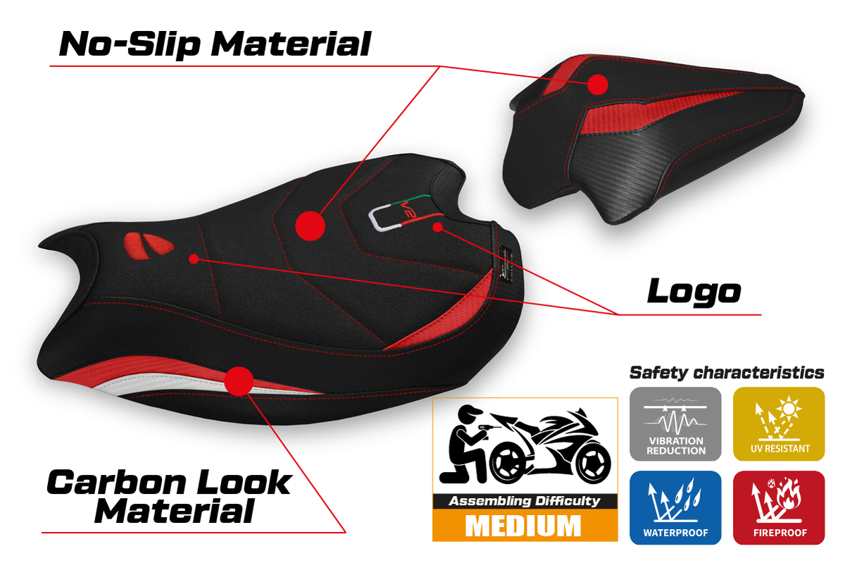 Tappezzeria Italia Ducati Panigale V2 2020-2024 Seat Cover Ultragrip in Red and White