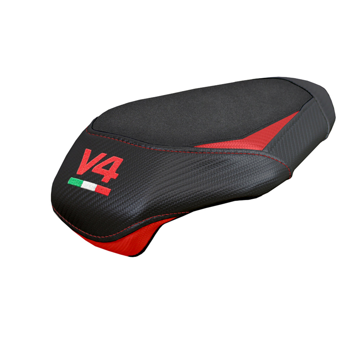 Tappezzeria Italia Ducati Panigale V4 2025 Passenger Seat Cover Suede Black Red V4 Logo