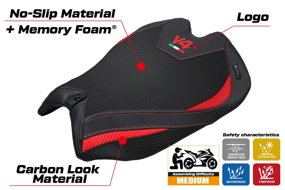 Tappezzeria Italia Ducati Panigale V4 2025 Seat Cover Comfort Red Black Logo V4
