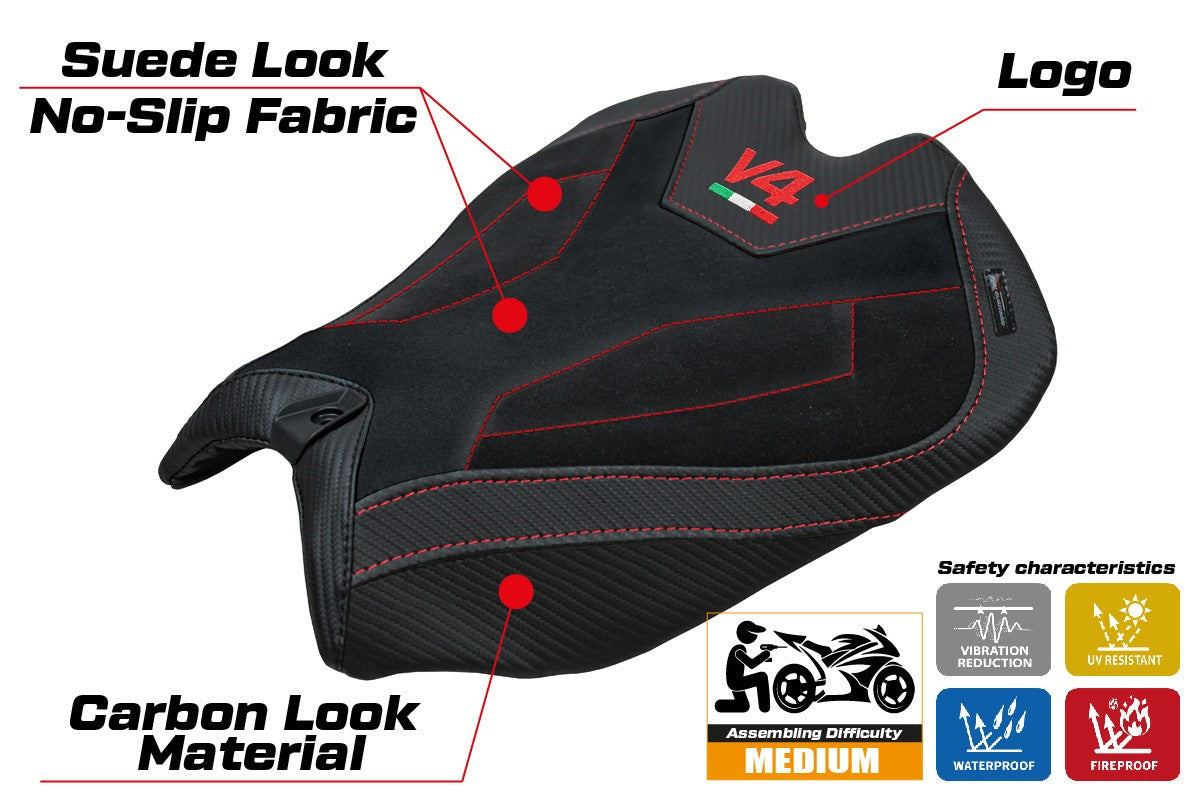 Ducati Panigale V4 2025 Seat Cover Tappezzeria Velvet Black Logo V4
