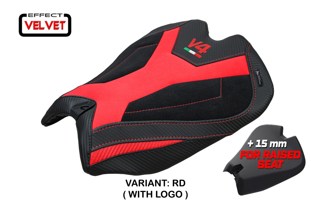 Tappezzeria Italia Ducati Panigale V4 2025 Seat Cover Velvet Red Black Logo V4