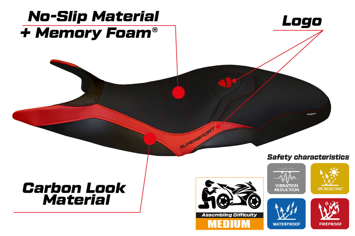 Tappezzeria Italia Ducati Super Sport 950S 2017-2024 Seat Cover Comfort in Red and Black
